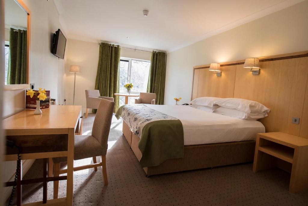 克朗梅尔米内拉休闲中心酒店的配有一张床和一张书桌的酒店客房