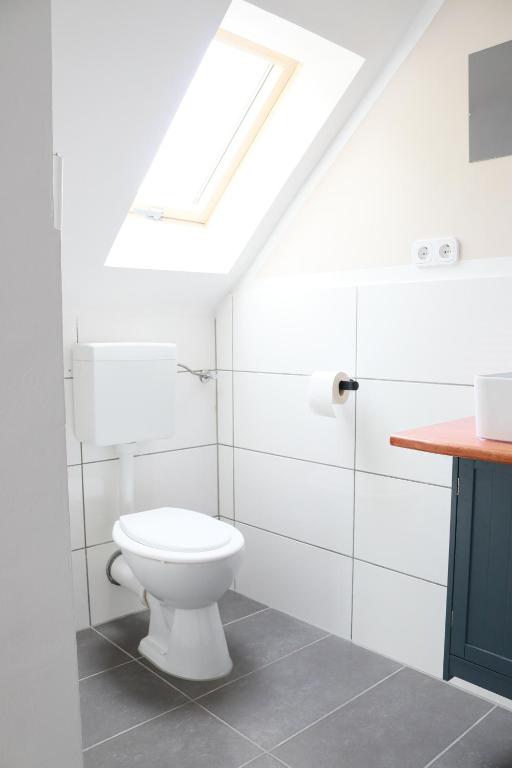 奥格斯堡KS Home的浴室配有白色卫生间和天窗。
