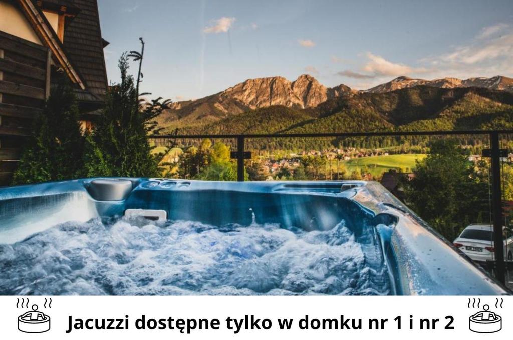 考斯赛力克Czarne Wierchy Domy Premium的山景按摩浴缸