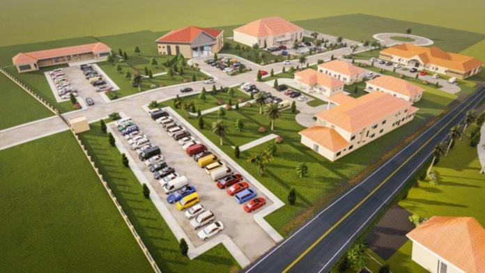 IyibaSJ Hotels的停车场的模型,有汽车和街道