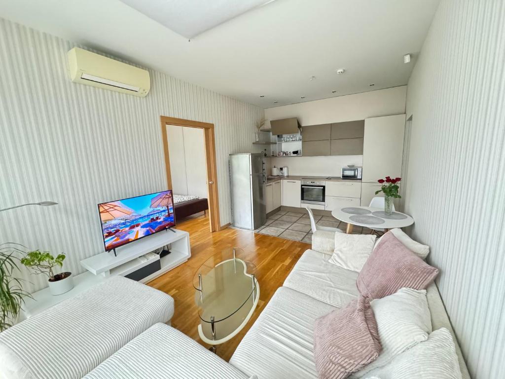里加Vaidava’s Apartment的客厅配有白色沙发和电视