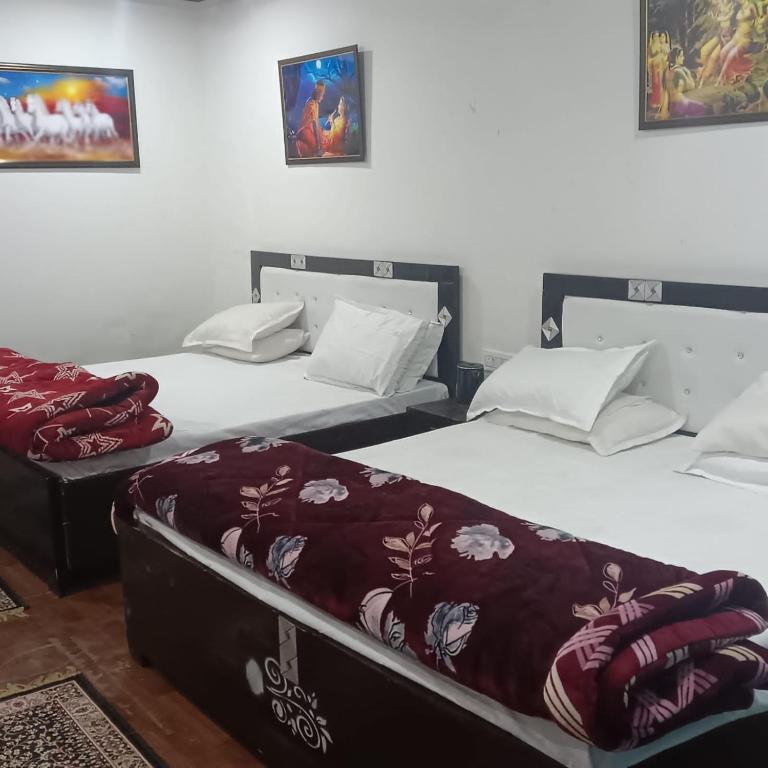 范兰德凡Somnath dham的两张睡床彼此相邻,位于一个房间里