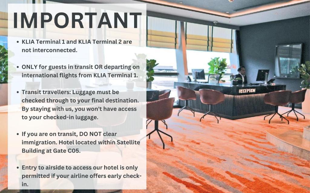 雪邦Sama-Sama Express KLIA Terminal 1 - Airside Transit Hotel的橙色地毯办公室广告