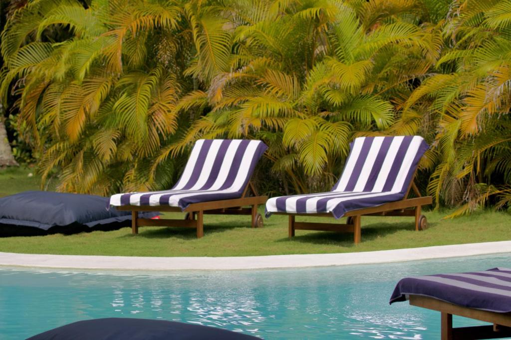 圣玛尔塔Solea Villa Tropical的游泳池旁的两把椅子
