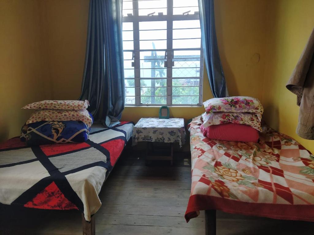 KohīmaAvi Homestay的一间卧室设有两张单人床和一个窗户。
