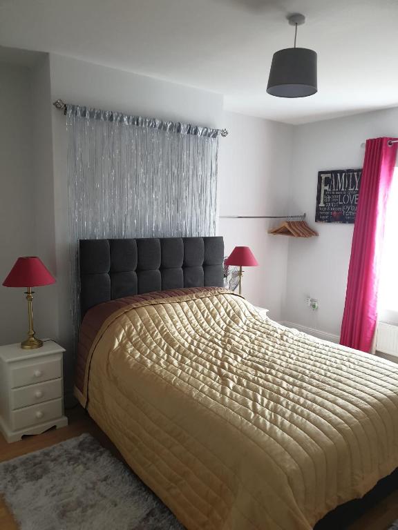 香农河畔卡里克Hillside Residence的一间卧室配有一张大床和两盏灯。