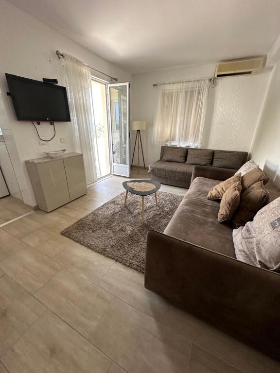 布德瓦Large comfortable one bd apartment Becici-FREE PARKING的带沙发和电视的客厅