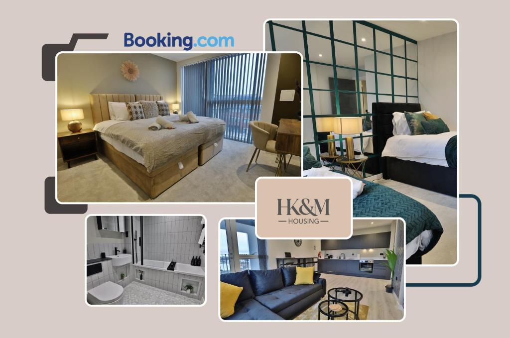 伦敦Perfect For Contractors, Families, Business Stay, 2 Bed Apartment By HKM HOUSING Short Lets & Serviced Accommodation Cricklewood的一张酒店房间四张照片的拼贴图