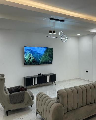 OblogoREOs Smart Haven with Pool的客厅配有2把椅子和平面电视