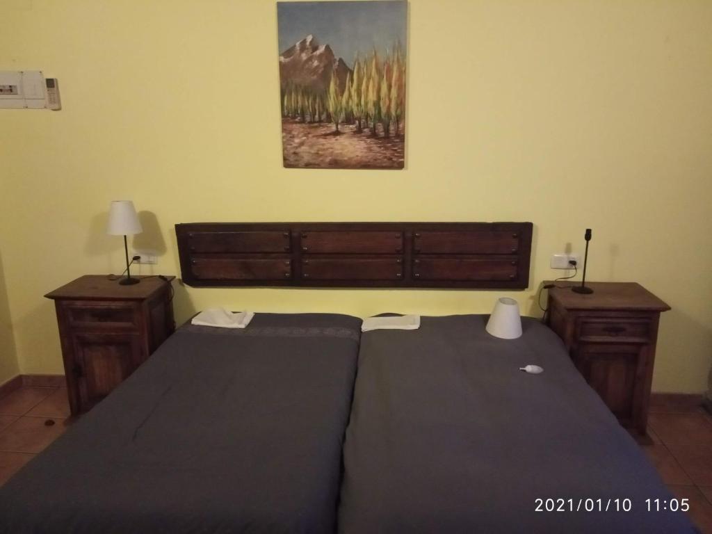 哈赖斯德拉韦拉LA CASONA的一间卧室设有一张大床和两个床头柜