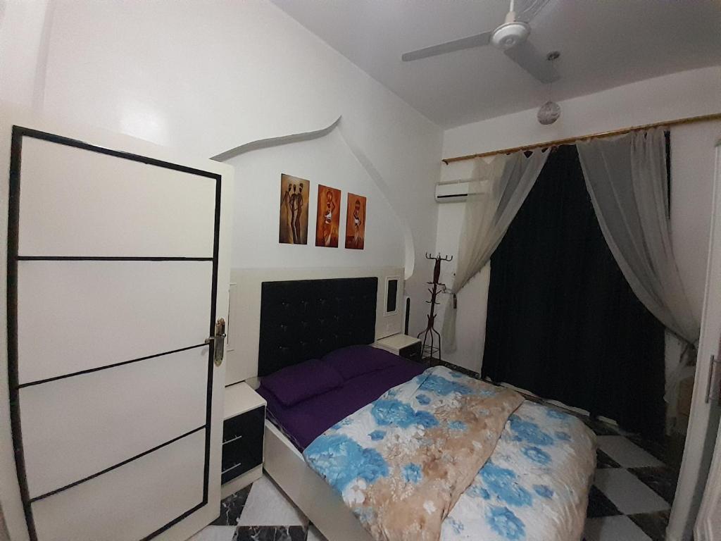 卢克索Alaa Aldin Flats的一间卧室配有一张床和吊扇