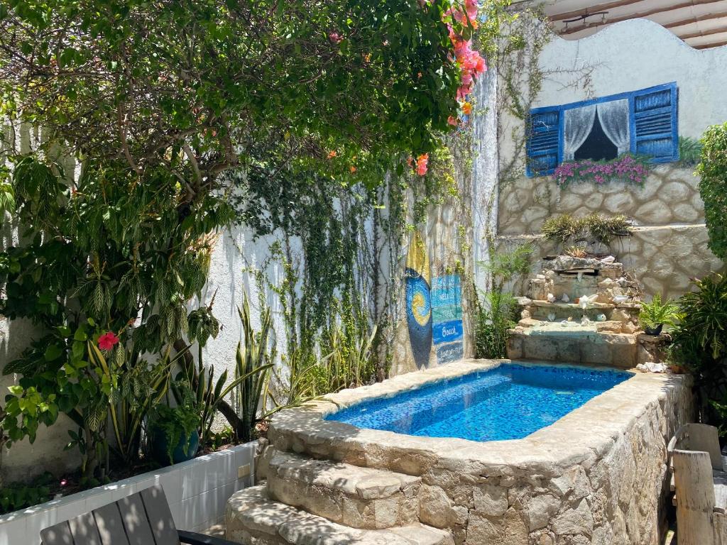 科苏梅尔科苏梅尔卡里博酒店的花园中的一个游泳池