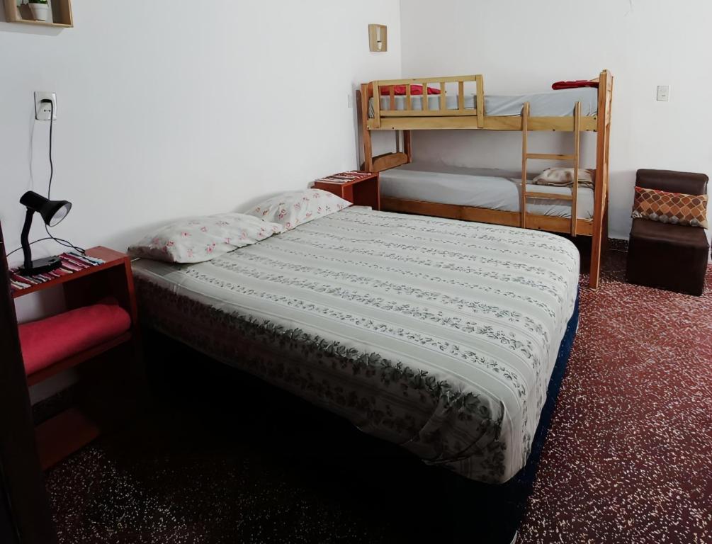 巴拉瓜里Jasy Hospedaje的一间卧室配有一张床和一张双层床。
