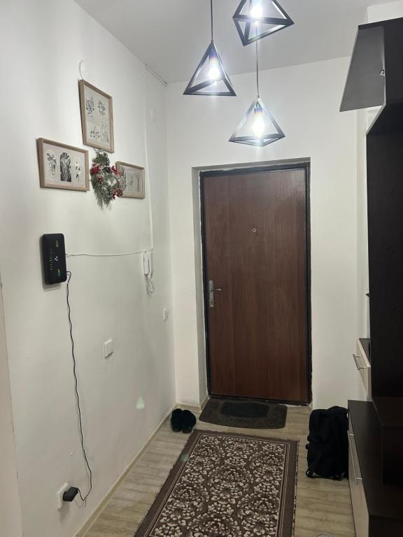 Tridtsatʼ Let KazakhstanaЖана кала, 11-ая улица, 3-х комнатная квартира的一间设有棕色门和地毯的房间