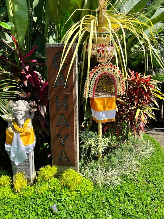乌布Cahaya Indah Villas的种植了植物和标志的花园