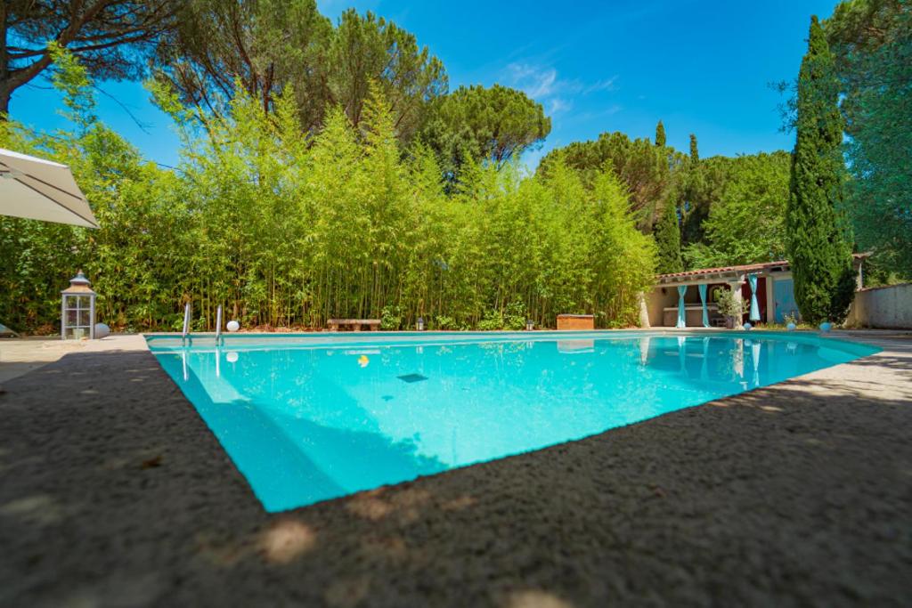 卡斯蒂隆迪加尔巴斯泰德品斯酒店的一座绿树成荫的蓝色游泳池