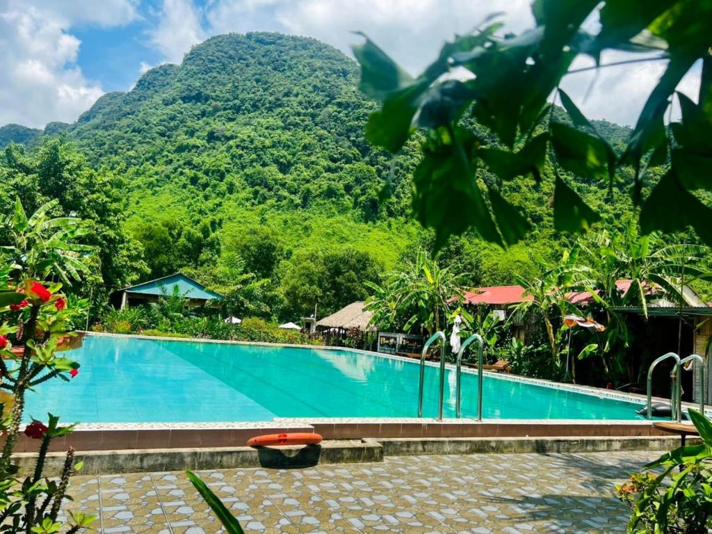 峰牙Phong Nha Eco Village的一座山地游泳池