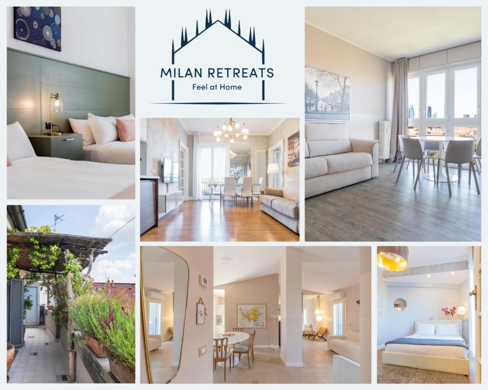 米兰Milan Retreats的客厅和饭厅的照片拼合在一起