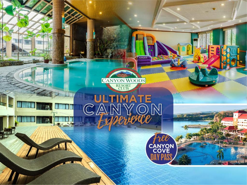 大雅台Canyon Woods Resort Club Tagaytay的一个带水上公园的大型室内游泳池