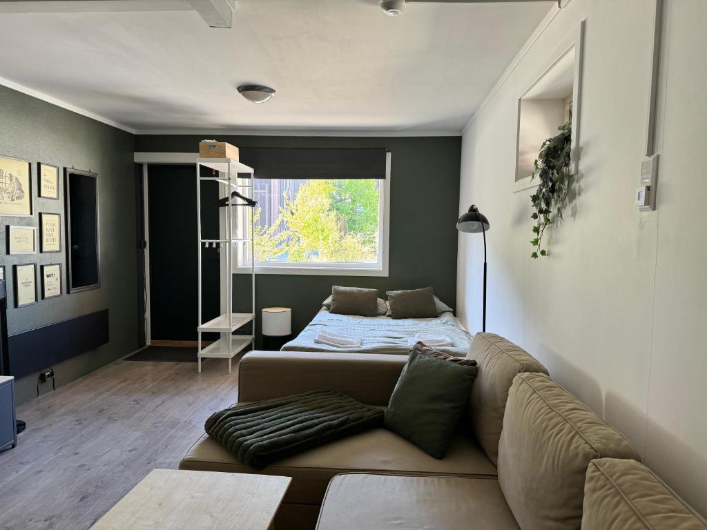 高尔Sentrumsvegen - Private Studio Apartment in Gol的客厅配有沙发和1张床