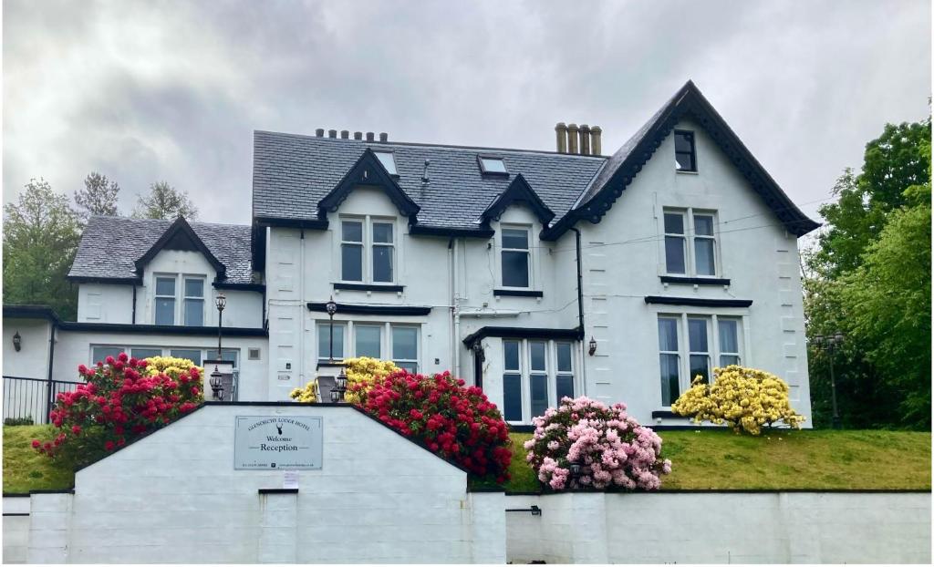 达尔马利Glenorchy Lodge-Rooms Only的前面有鲜花的白色房子