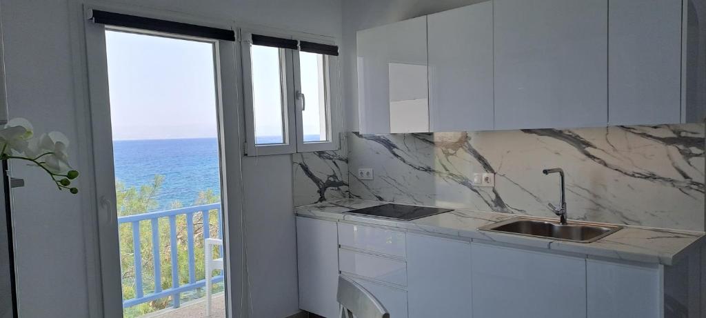 皮索利瓦迪迪纳斯公寓的一个带水槽的厨房,享有海景