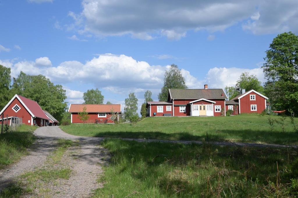 霍克Smålandstorpet的一群有土路的红房子