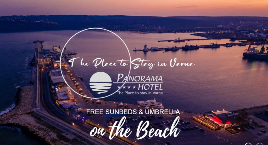 瓦尔纳Panorama Hotel - Free EV Charging Station的海滩的海报,带轮子的照片