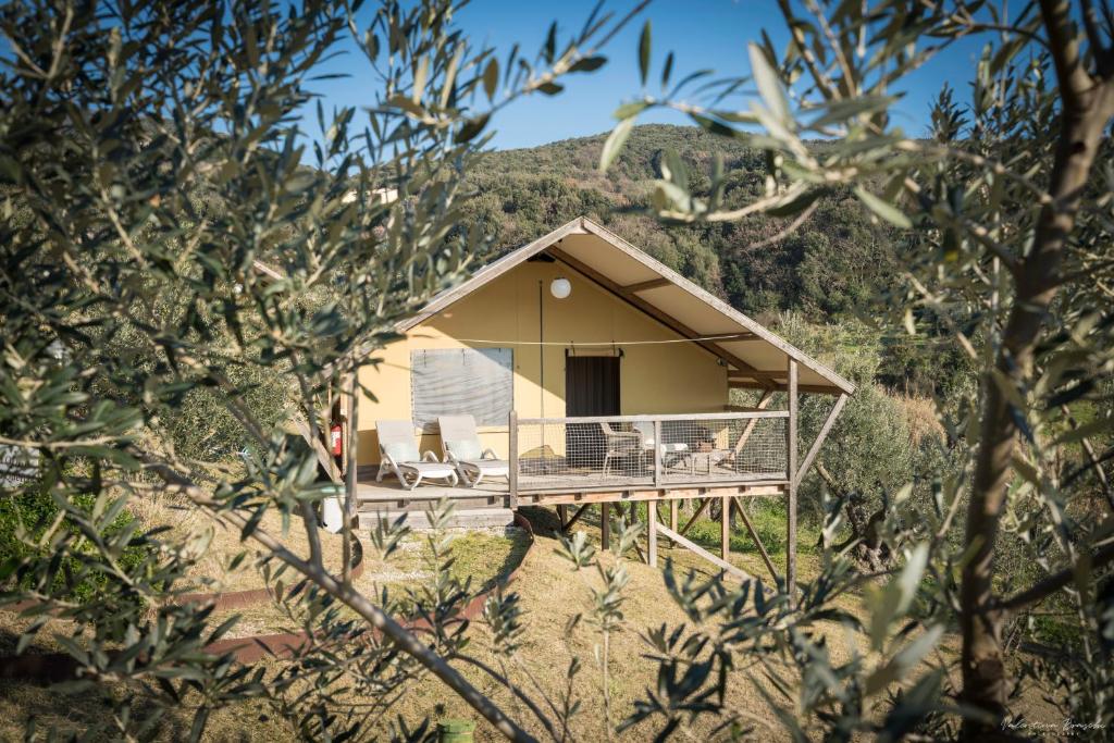 圣卢切Glamping Tuscany - Podere Cortesi的山边的房子