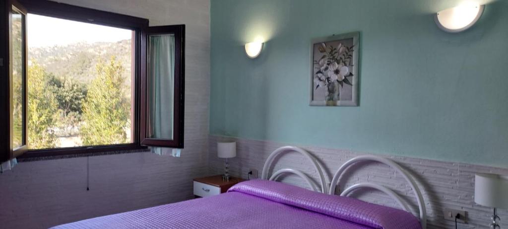 奇亚罗莎德维蒂住宿加早餐酒店的一间卧室设有紫色的床和窗户