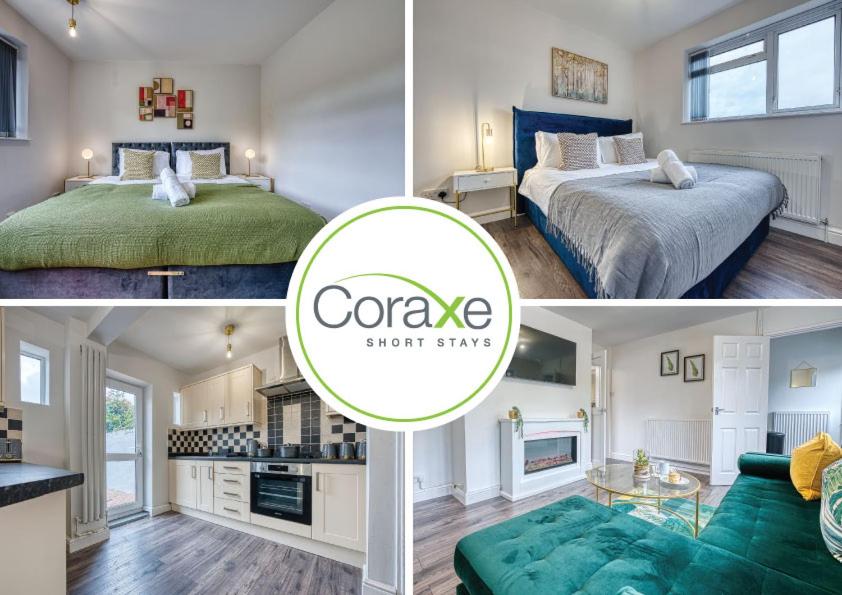 达德利3 Bedroom Luxe Living for Contractors and Families by Coraxe Short Stays的卧室四幅相片的拼贴