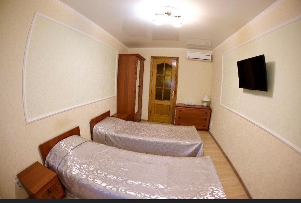 敖德萨Vilari Odessa的一间酒店客房,设有两张床和电视