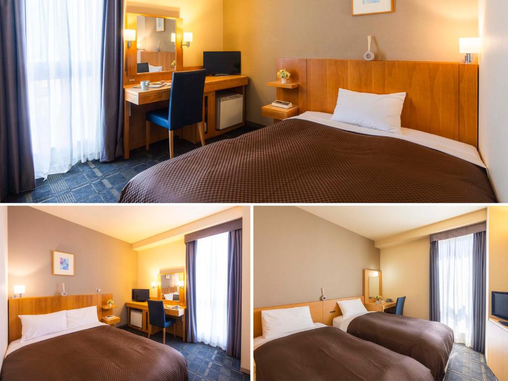 埼玉市浦和华盛顿酒店的酒店客房配有两张床和一张书桌