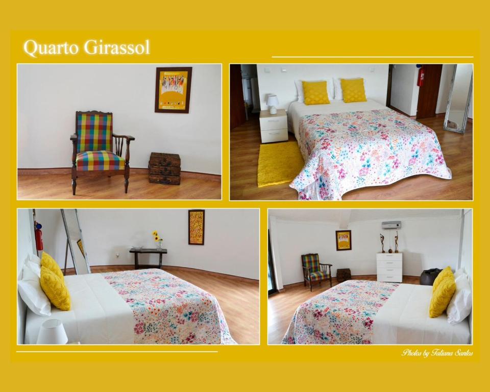 阿纳迪亚O Moinho de Vale da Mó的四张带两张床的酒店客房的照片