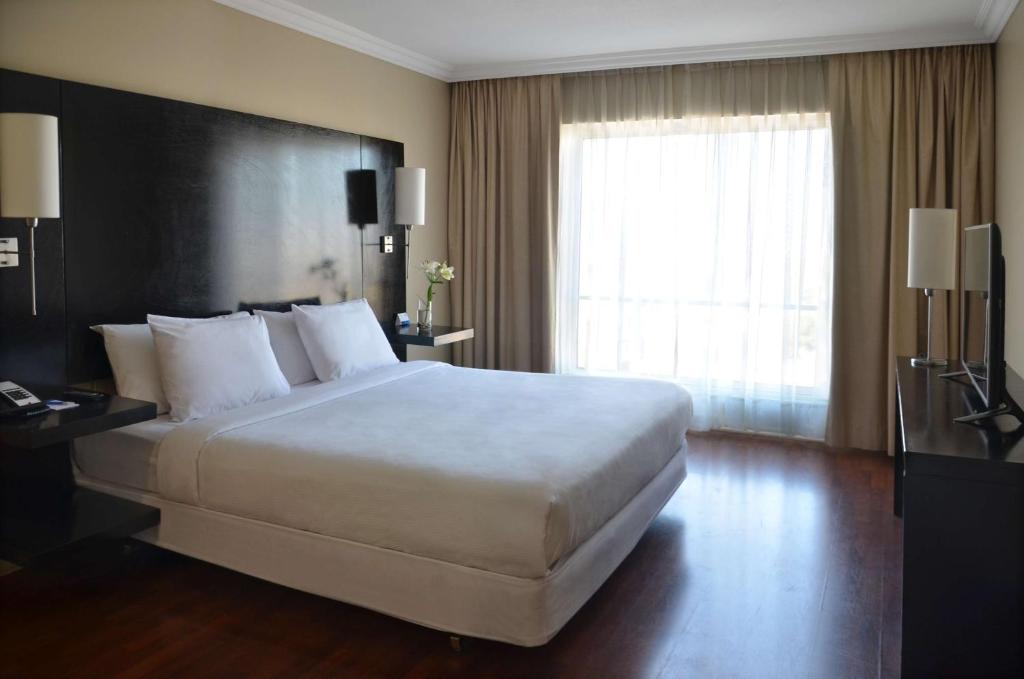 圣地亚哥圣地亚哥NH 城酒店的一间设有大床和窗户的酒店客房