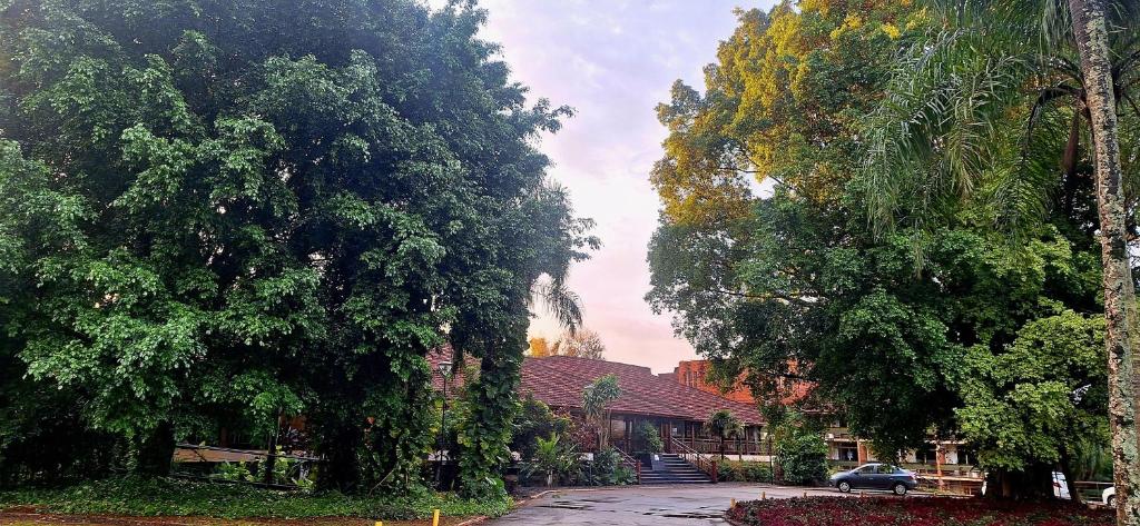 伊瓜苏港若爱查斯日欧诺酒店的房屋前的一群树木