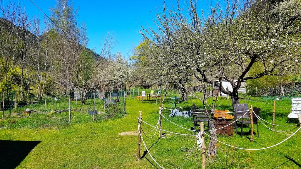 圣埃蒂安德蒂内埃La Cérisole的田野里带栅栏和树木的公园