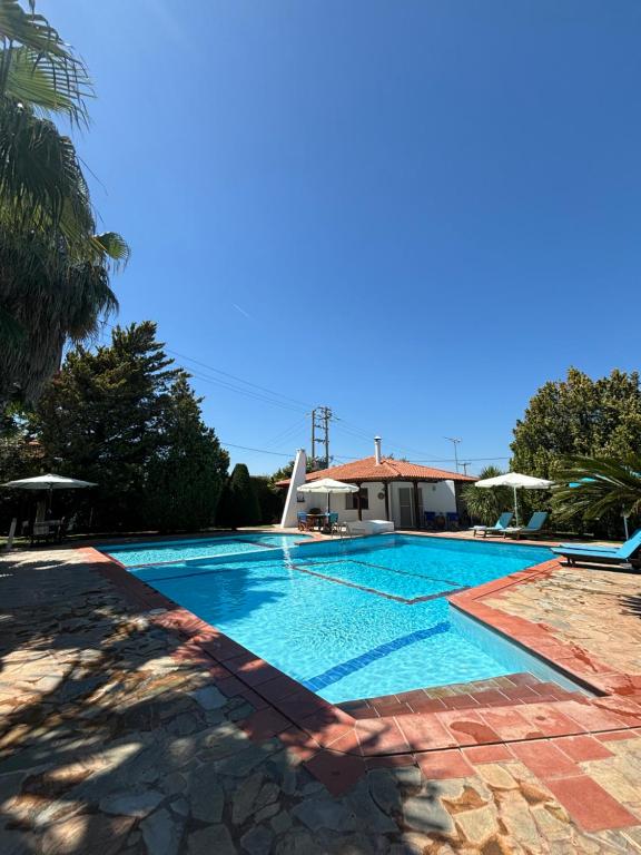 奥罗波斯Country House with Pool and Big Garden的一座带房子的庭院内的大型游泳池
