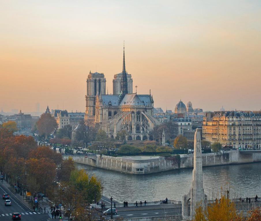 巴黎Luxury Parisian Apartment NOTRE DAME SAINT GERMAIN DES PRES的享有河流和建筑的城市美景