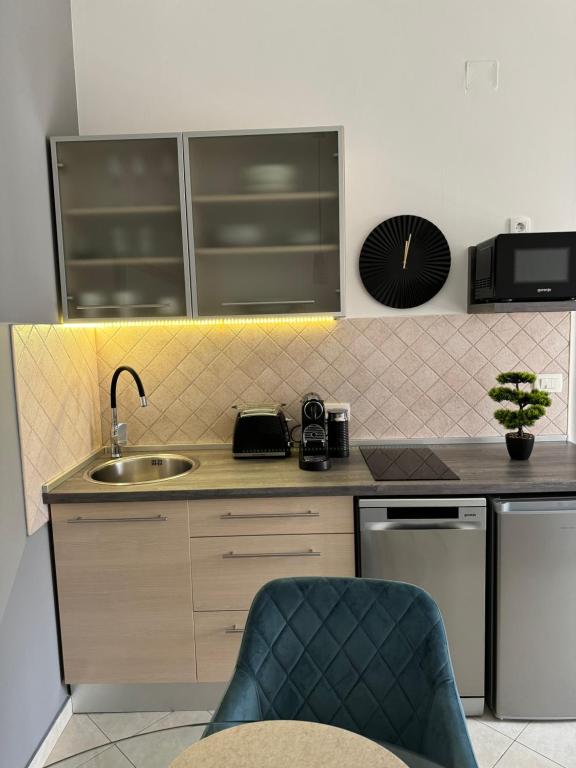 普拉Leone apartments with free parking的一个带水槽和洗碗机的厨房