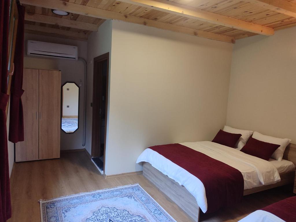 里泽Maçkun Suite的一间卧室设有一张大床和一个走廊