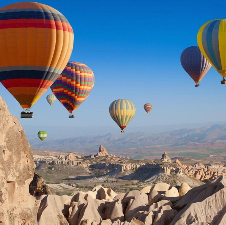 阿拉尼亚ÖZ BEYDAĞLI TURiZM的一群热气球飞越沙漠