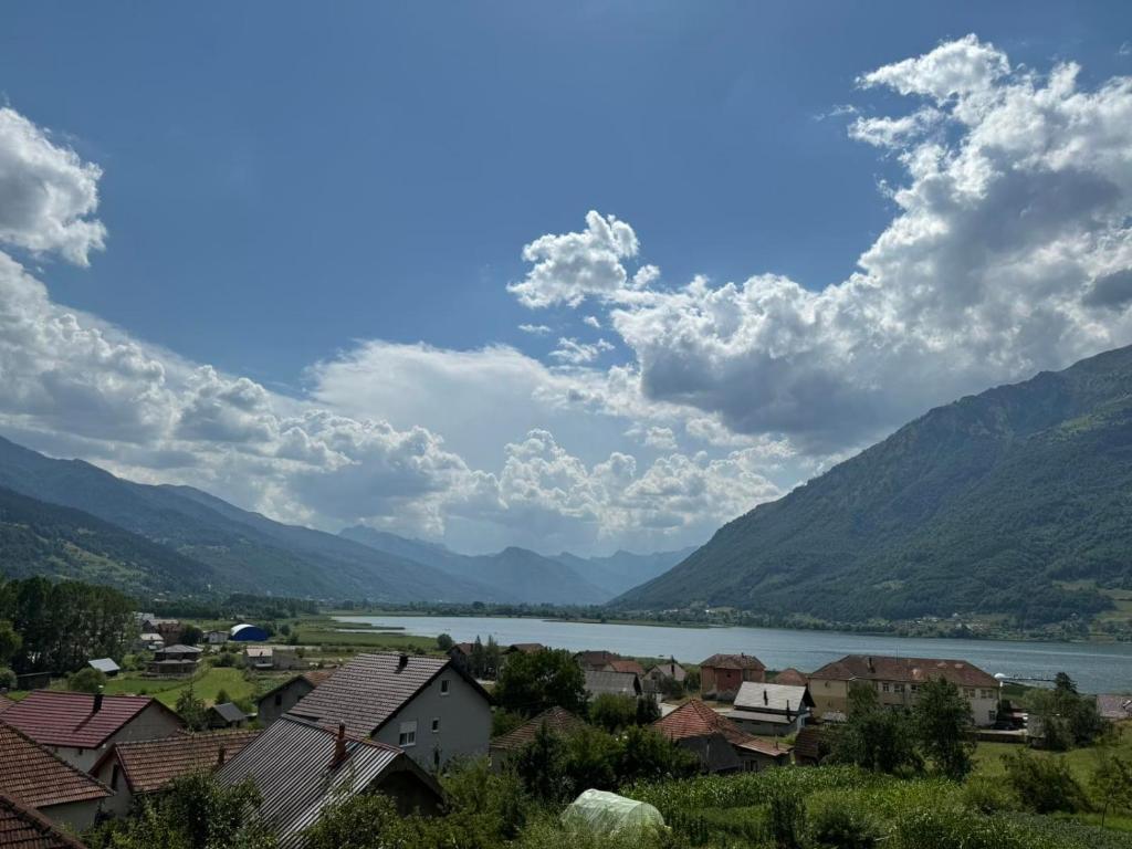 普拉夫Apartment Mountain Paradise Plav的享有河流和山脉小镇的景色