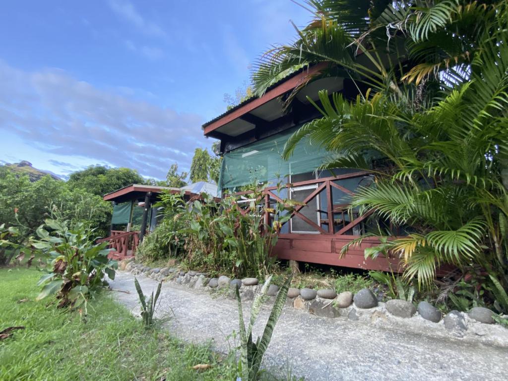 TongeOutback Retreat/Hotel, Ba Fiji的前面有棕榈树的房子