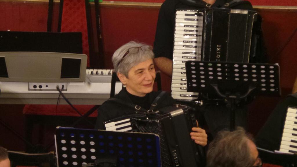 普拉Apartments Golubic的年纪较大的女人在演奏手风琴