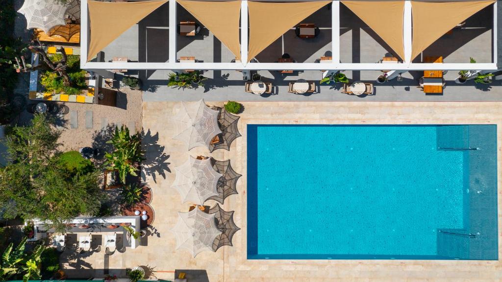 厄吕代尼兹Ölüdeniz Blu Luxury Unique Hotel - Adults-Only的度假村游泳池的俯视图