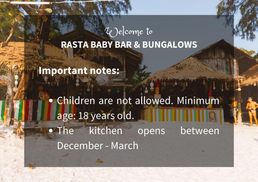 阁帕延岛Rasta Baby Bar & Bungalows - Suitable for young travelers的海滩上婴儿酒吧和洋房广告