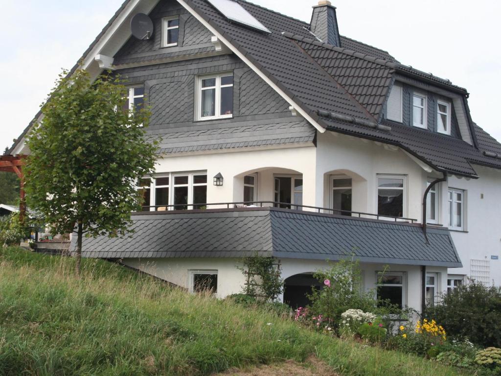 温特贝格Ferienwohnung Hartmann的黑色屋顶的房子