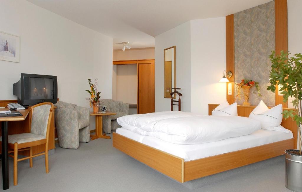 明希贝格罗塞尼尔酒店的一间卧室配有一张床、一张书桌和一台电视
