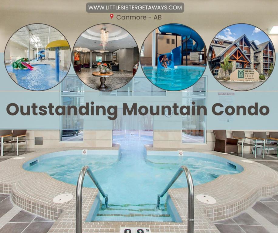 坎莫尔Outstanding Mountain Condo *WATERSLIDE* HOTTUB* hosted by Fenwick Vacation Rentals的室内游泳池照片的拼合